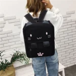 Cat Shape Leisure Fashion Canvas Double Shoulders Bag Backpack - Image 5