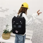 Cat Shape Leisure Fashion Canvas Double Shoulders Bag Backpack - Image 6