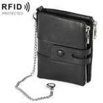 LT3529 Retro Crazy Horse Texture Double Zipper Anti-magnetic RFID Chain Wallet with Card Slots