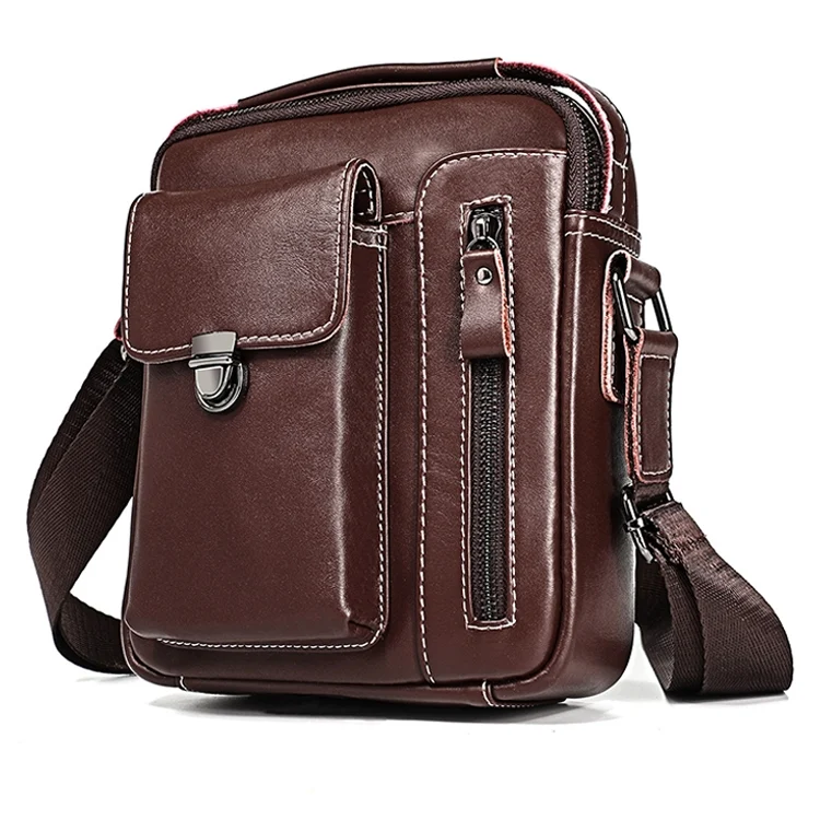6029 Multifunctional Fashion Top-grain Leather Messenger Bag Casual Men Shoulder Bag