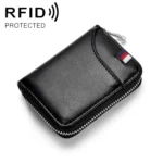 KB155 Antimagnetic RFID Zipper Leather Large-capacity Cards Holder Wallet