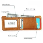 KB186 Antimagnetic RFID Mini Crazy Horse Texture Leather Billfold Card Wallet for Men and Women - Image 7