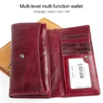 3559 Antimagnetic RFID Multi-function Zipper Retro Top-grain Leather Lady Purse Wallet - Image 7