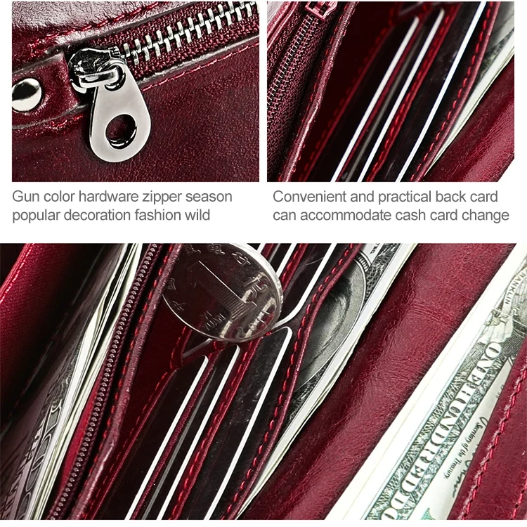 CCB6674L_8.webp 3559 Antimagnetic RFID Multi-function Zipper Retro Top-grain Leather Lady Purse Wallet - Image 9