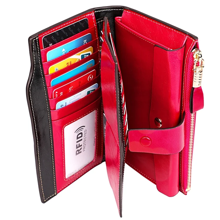 CCB6683RR_4.webp 8236 Antimagnetic RFID Multi-function Oil Wax Leather Lady Wallet Large-capacity Purse - Image 5