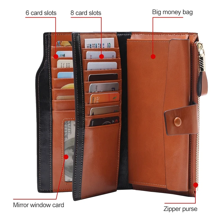 CCB6683RR_6.webp 8236 Antimagnetic RFID Multi-function Oil Wax Leather Lady Wallet Large-capacity Purse - Image 7