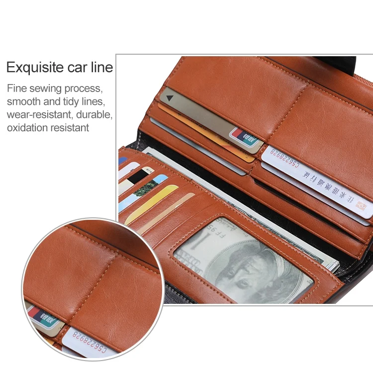 CCB6683RR_8.webp 8236 Antimagnetic RFID Multi-function Oil Wax Leather Lady Wallet Large-capacity Purse - Image 9