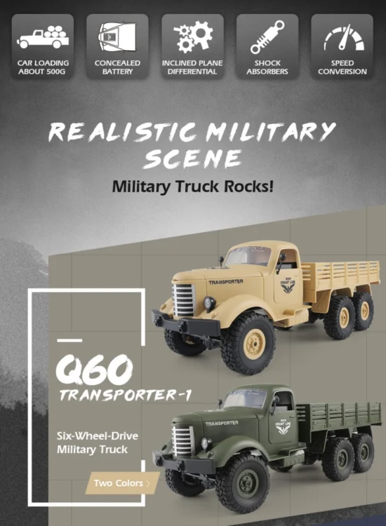 CHT1221AG_7.webp JJR/C Q60 Transporter-1 Full Body 1:16 Mini 2.4GHz RC 6WD Tracked Off-Road Military Truck Car Toy - Image 8