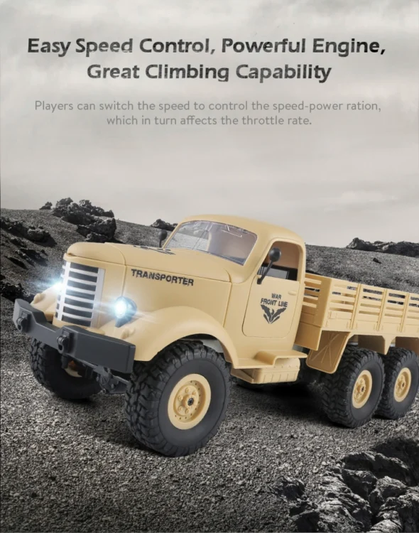 CHT1221AG_9.webp JJR/C Q60 Transporter-1 Full Body 1:16 Mini 2.4GHz RC 6WD Tracked Off-Road Military Truck Car Toy - Image 10