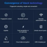 T21FB Micro USB Charging Zinc Alloy Smart Fingerprint + Bluetooth Single Open Drawer Lock File Cabinet Lock - Image 6