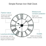 60cm Retro Living Room Iron Round Roman Numeral Mute Decorative Wall Clock - Image 3