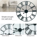 60cm Retro Living Room Iron Round Roman Numeral Mute Decorative Wall Clock - Image 4