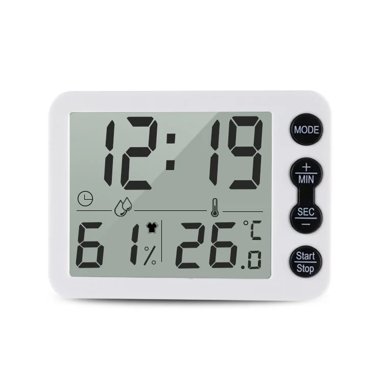 CLK1124WB.webp TS-9606-WR Large Screen Alarm Timer Temperature Humidity Meter(White Red) - Image 1