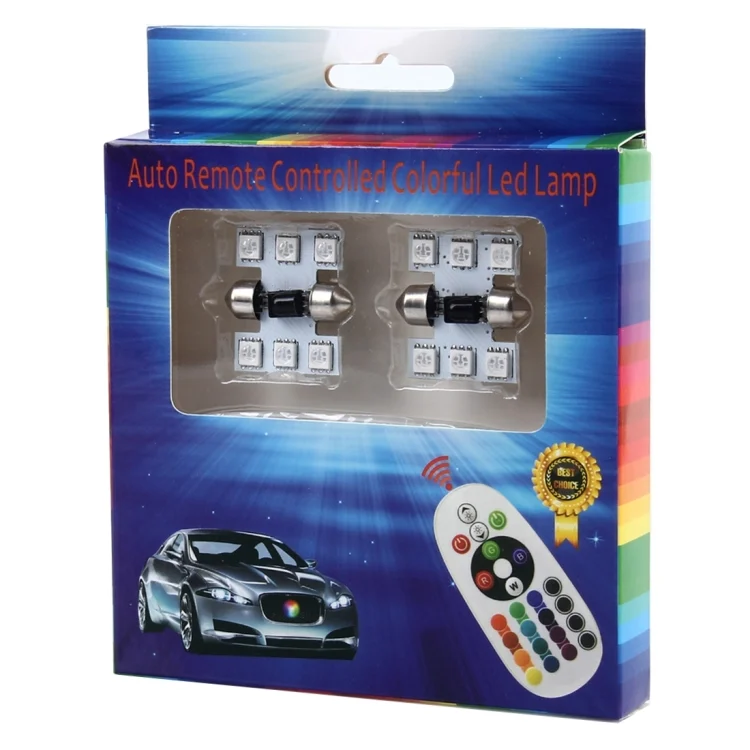 CMS0077_4.webp 2 PCS Colorful 31MM Bicuspid Remote Control Car Dome Lamp LED Reading Light with 6 LED Lights - Image 5