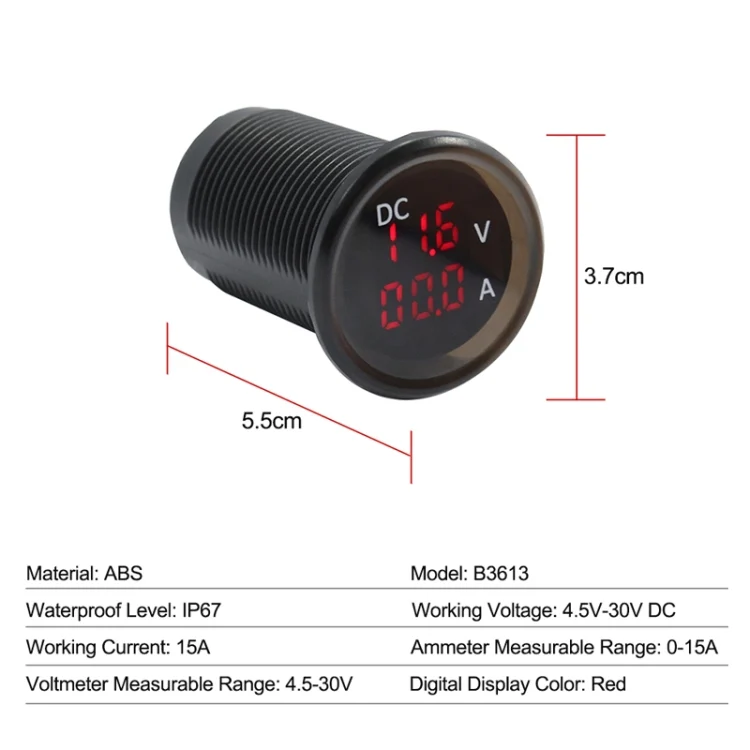 CMS0392_5.webp B3613  IP67 Waterproof Car Modification 4.5-30V Voltmeter + Ammeter - Image 6