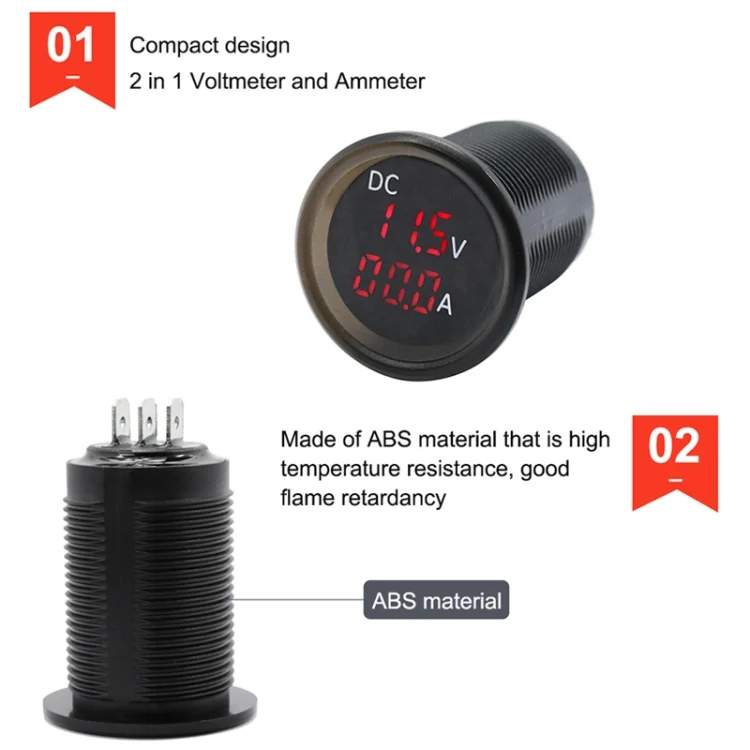 CMS0392_7.webp B3613  IP67 Waterproof Car Modification 4.5-30V Voltmeter + Ammeter - Image 8