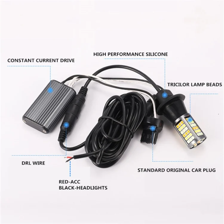 CMS0663_6.webp T20/7740 DC12V 3.7W 81 SMD-3030-LEDs Three Color Car DRL&Turn Light, Length: 2m - Image 7