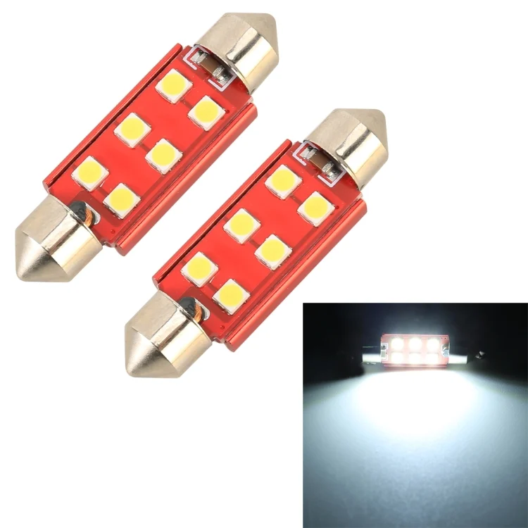 2 PCS 41mm DC12V / 2.2W / 6000K / 130LM 6LEDs SMD-3030 Car Reading Lamp