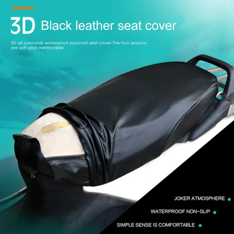 CMS1480_14.webp Waterproof Motorcycle Black Leather Seat Cover Prevent Bask In Seat Scooter Cushion Protect, Size: XL, Length: 61-65cm; Width: 27-38cm - Image 15