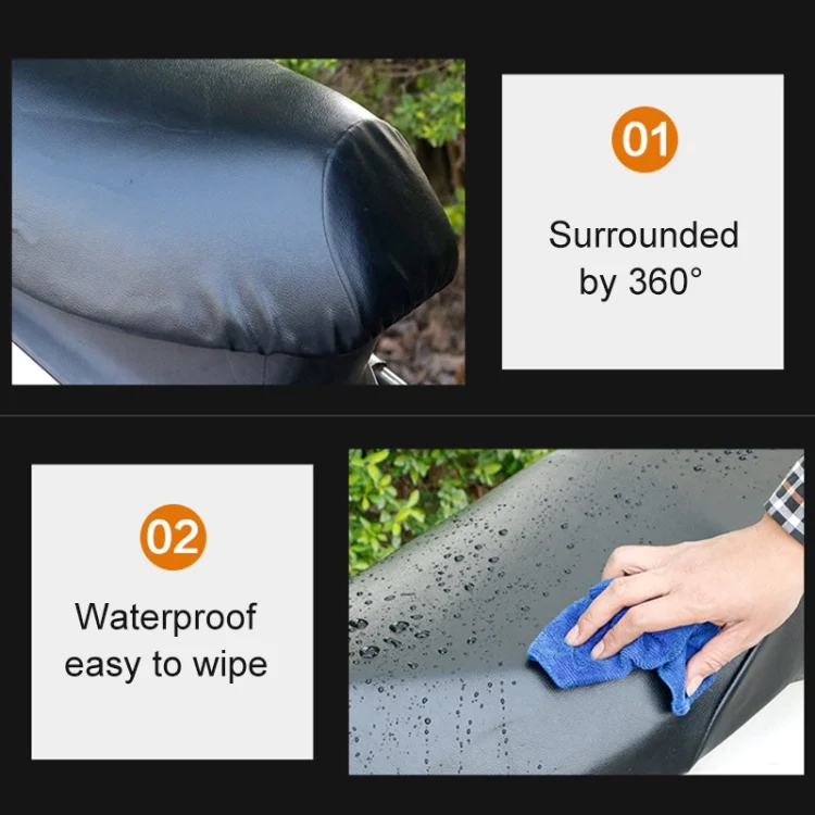 CMS1480_8.webp Waterproof Motorcycle Black Leather Seat Cover Prevent Bask In Seat Scooter Cushion Protect, Size: XL, Length: 61-65cm; Width: 27-38cm - Image 9