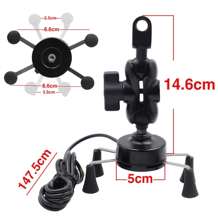 CMS1525_7.webp Motorcycle X Shape Aluminum Alloy Phone Bracket 5V 2.1A Phone Charger - Image 8