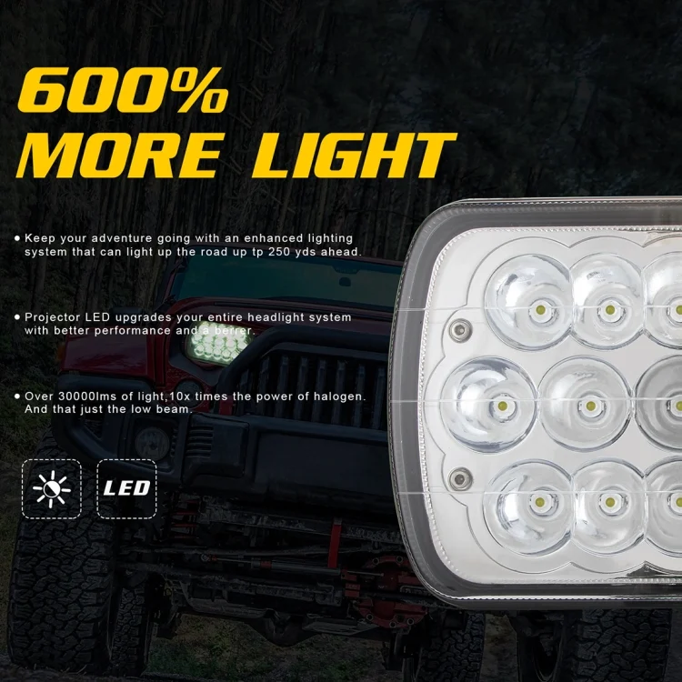 CMS1744_3.webp 7 inch 5X7 H4 15W DC 9-30V 1500LM IP67 Car Truck Off-road Vehicle LED Work Lights / Headlight, with 15LEDs Lamps - Image 4