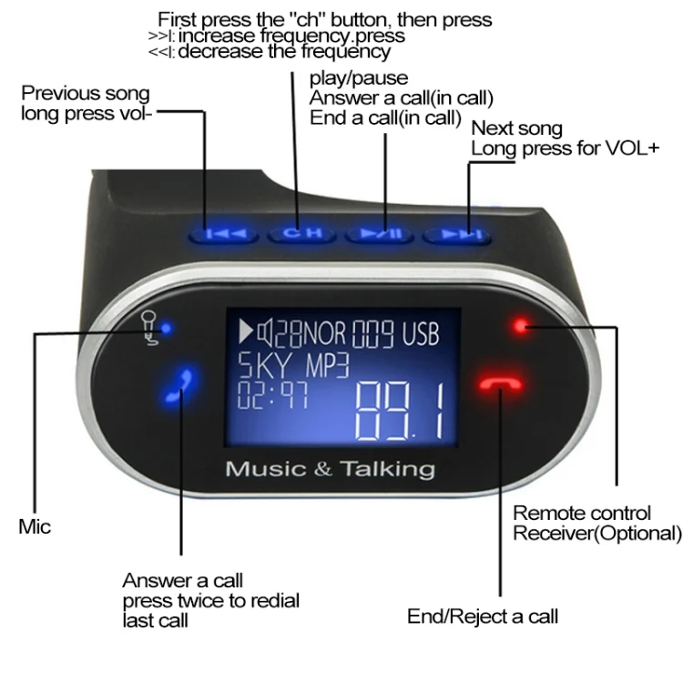 CMS2006_7.webp 630C Chicken Leg Shape Car Stereo Radio MP3 Audio Player, Bluetooth Hands-free Car Kit FM Transmitter - Image 8
