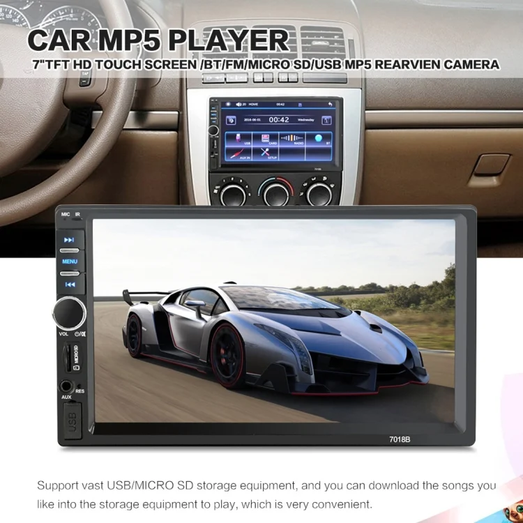 CMS2045_3.webp 7018B 7.0 inch HD Touch Screen Dual DIN Car Radio Bluetooth Stereo MP3 / MP4 / MP5 Player with Remote Control, with Rearview Camera, 6800 Module, Support  FM / TF Card / USB Flash Disk - Image 4