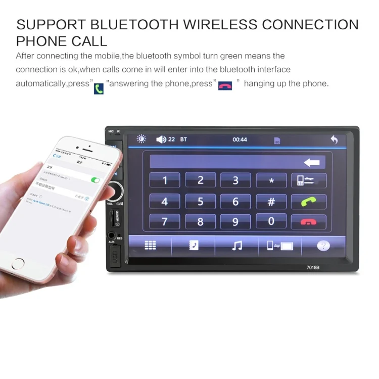 CMS2045_6.webp 7018B 7.0 inch HD Touch Screen Dual DIN Car Radio Bluetooth Stereo MP3 / MP4 / MP5 Player with Remote Control, with Rearview Camera, 6800 Module, Support  FM / TF Card / USB Flash Disk - Image 7