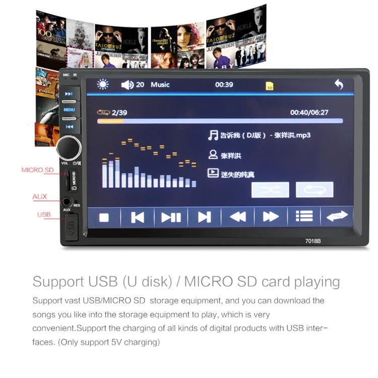 CMS2045_7.webp 7018B 7.0 inch HD Touch Screen Dual DIN Car Radio Bluetooth Stereo MP3 / MP4 / MP5 Player with Remote Control, with Rearview Camera, 6800 Module, Support  FM / TF Card / USB Flash Disk - Image 8
