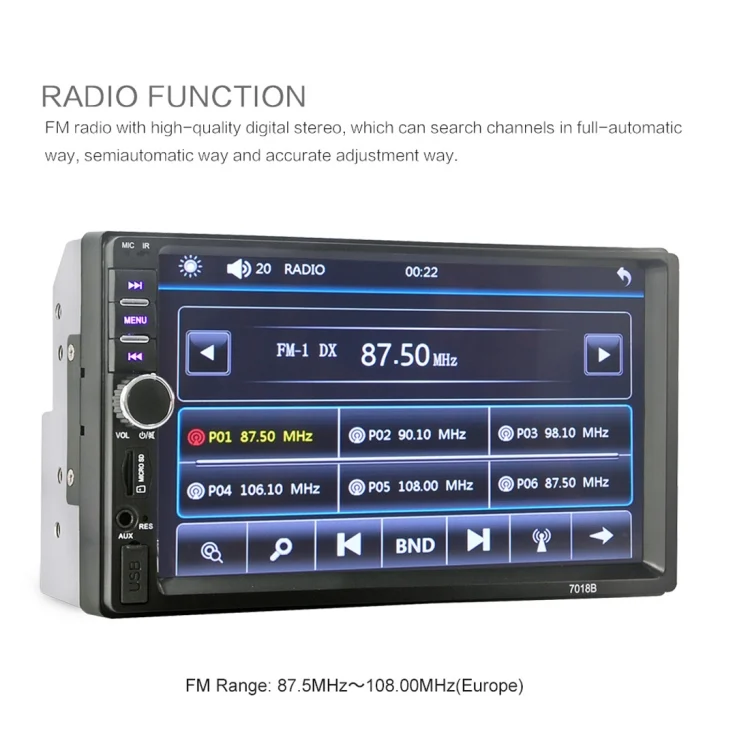 CMS2045_8.webp 7018B 7.0 inch HD Touch Screen Dual DIN Car Radio Bluetooth Stereo MP3 / MP4 / MP5 Player with Remote Control, with Rearview Camera, 6800 Module, Support  FM / TF Card / USB Flash Disk - Image 9