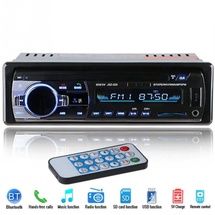 CMS2063_1.webp JSD-520 Car Stereo Radio MP3 Audio Player Support Bluetooth Hand-free Calling / FM / USB / SD, Ordinary Version - Image 2