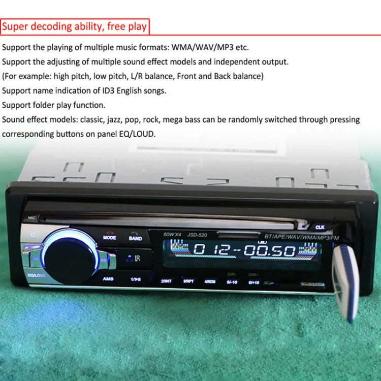 CMS2063_7.webp JSD-520 Car Stereo Radio MP3 Audio Player Support Bluetooth Hand-free Calling / FM / USB / SD, Ordinary Version - Image 8