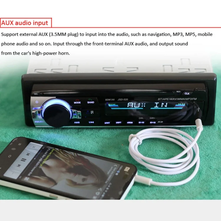 CMS2063_9.webp JSD-520 Car Stereo Radio MP3 Audio Player Support Bluetooth Hand-free Calling / FM / USB / SD, Ordinary Version - Image 10