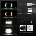 7 inch H4 DC 9V-30V 3000LM 6000K 30W IP67 8LED Lamp Beads Car Square Shape LED Headlight Lamps for Jeep Wrangler - Image 4