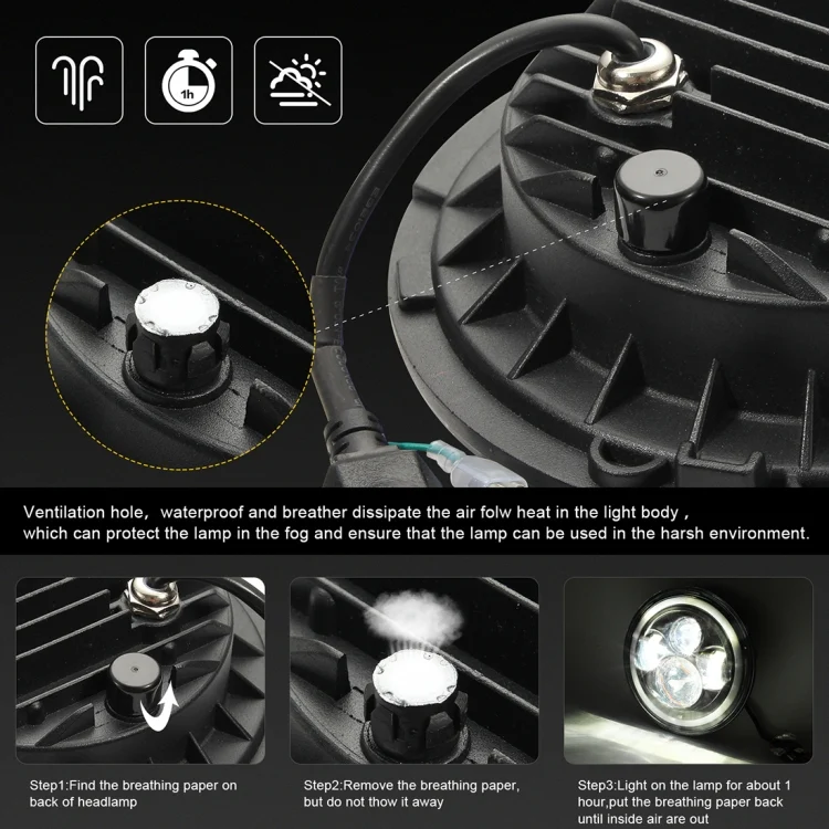 CMS2540_2.webp 7 inch H4 / H13 DC 9V-30V 3000LM 6000K 30W IP67 4LED Lamp Beads Car Round Shape LED Headlight Lamps for Jeep Wrangler / Harley, with Angel Eye - Image 3