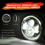 7 inch H4 / H13 DC 9V-30V 3000LM 6000K 30W IP67 4LED Lamp Beads Car Round Shape LED Headlight Lamps for Jeep Wrangler / Harley, with Angel Eye - Image 7