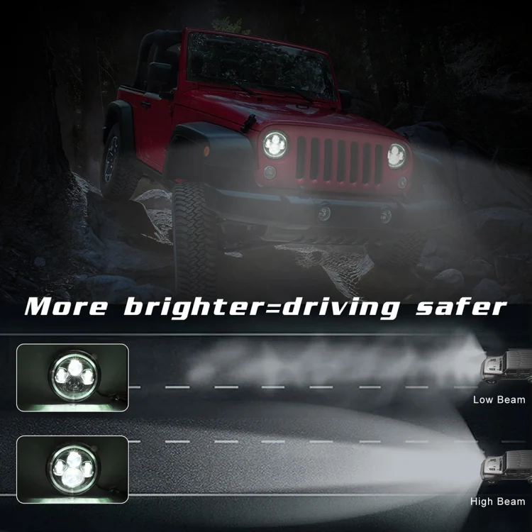 CMS2540_7.webp 7 inch H4 / H13 DC 9V-30V 3000LM 6000K 30W IP67 4LED Lamp Beads Car Round Shape LED Headlight Lamps for Jeep Wrangler / Harley, with Angel Eye - Image 8