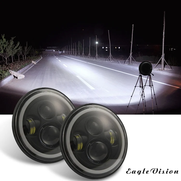 CMS2540_8.webp 7 inch H4 / H13 DC 9V-30V 3000LM 6000K 30W IP67 4LED Lamp Beads Car Round Shape LED Headlight Lamps for Jeep Wrangler / Harley, with Angel Eye - Image 9