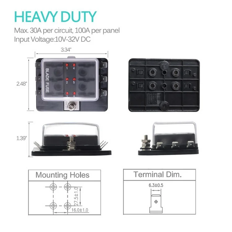 CMS2877_6.webp Universal 6 Way Fuse Box Block Fuse Holder Box Car Vehicle Circuit Automotive Blade Tool 6 Way Fuse Block, DC 10V-32V - Image 7