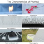 Oxford Cloth Anti-Dust Waterproof Sunproof Flame Retardant Breathable Indoor Outdoor Full Car Cover Sun UV Snow Dust Resistant Protection SUV Car Cover with Warning Strips, Fits Cars up to 5.1m(199 inch) in Length - Image 4