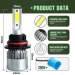 2pcs 9007 18W 1800LM 6000K Waterproof IP68 Car Auto LED Headlight with 2 COB LED Lamps, DC 9-36V - Image 3