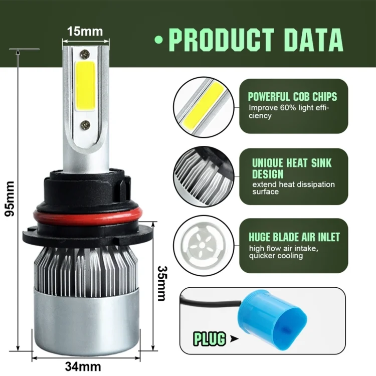 CMS3039WL_2.webp 2pcs 9007 18W 1800LM 6000K Waterproof IP68 Car Auto LED Headlight with 2 COB LED Lamps, DC 9-36V - Image 3
