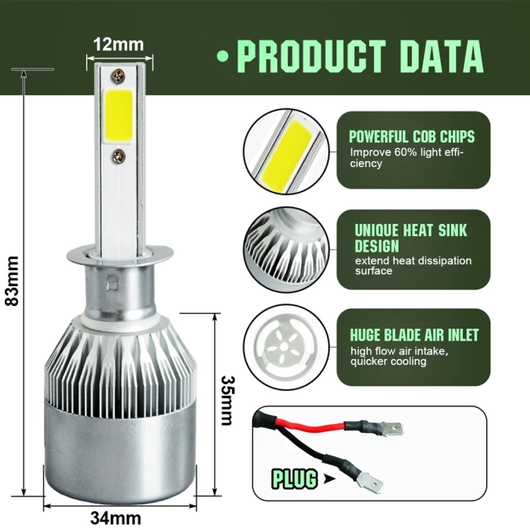 CMS3040WL_2.webp 2pcs H1 18W 1800LM 6000K Waterproof IP68 Car Auto LED Headlight with 2 COB LED Lamps, DC 9-36V - Image 3