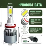 2pcs H8/H11 18W 1800LM 6000K Waterproof IP68 Car Auto LED Headlight with 2 COB LED Lamps, DC 9-36V - Image 3