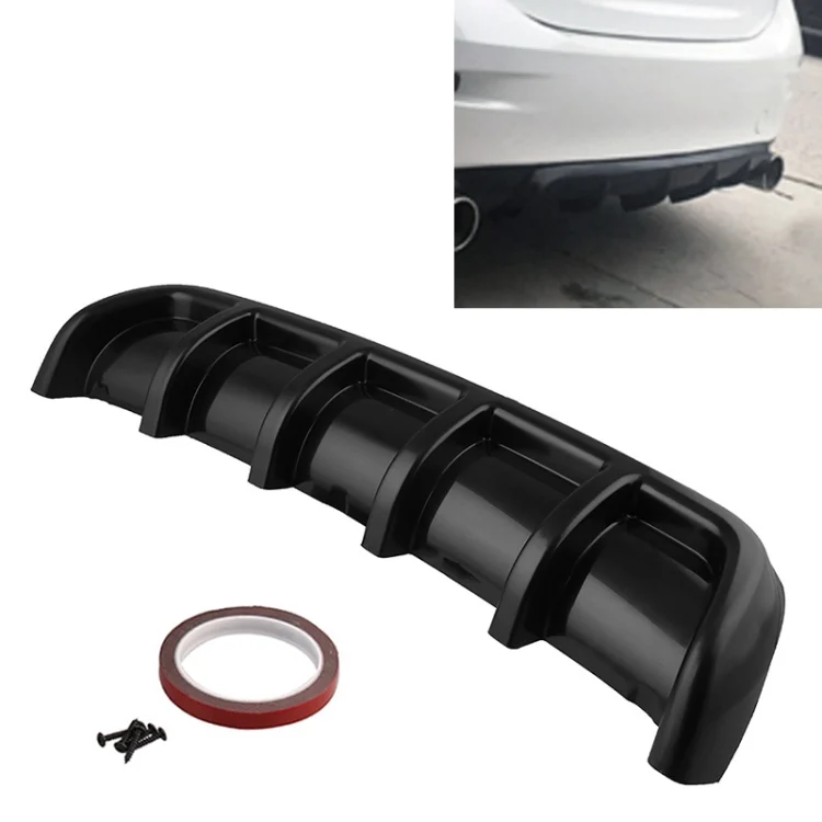 CMS3073.webp Universal Car Rear Bumper Lip Diffuser 6 Shark Fin Style Black ABS, Size: 67cm - Image 1