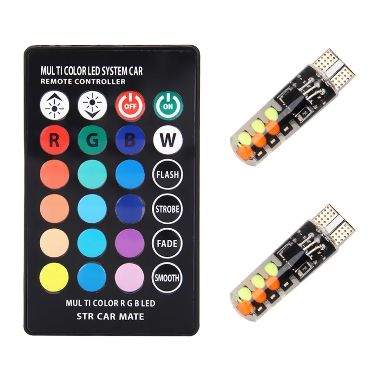 CMS4506_6.webp 2 PCS W5W 194 T10 Multi Colors COB 12 SMD RGB LED Bulbs with Remote Control Wedge Side Lights License Plate Lamp, DC 12V - Image 7