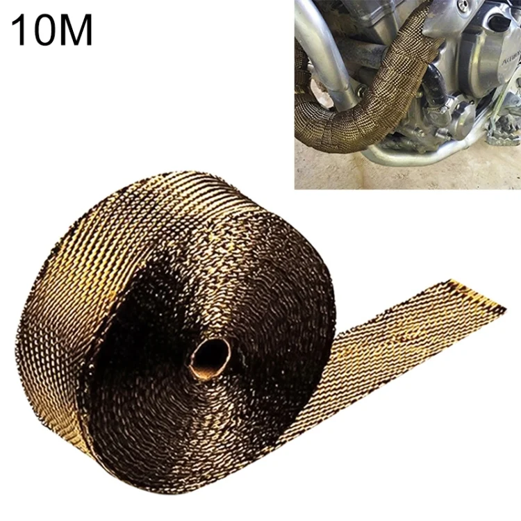 CMS5165.webp 10m Titanium Gold Exhaust Wrap Auto Motor Exhaust Heat Shield Wrap Heat Resistant Wrap - Image 1