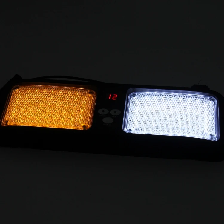 CMS5242_5.webp High qulaity DC 12V,9W LED Waterproof Car Sunshade Yellow Light + White Light Warning Lights Strobe Emergency Lights Flashing Light with 12 Kinds Flash Patterns - Image 6