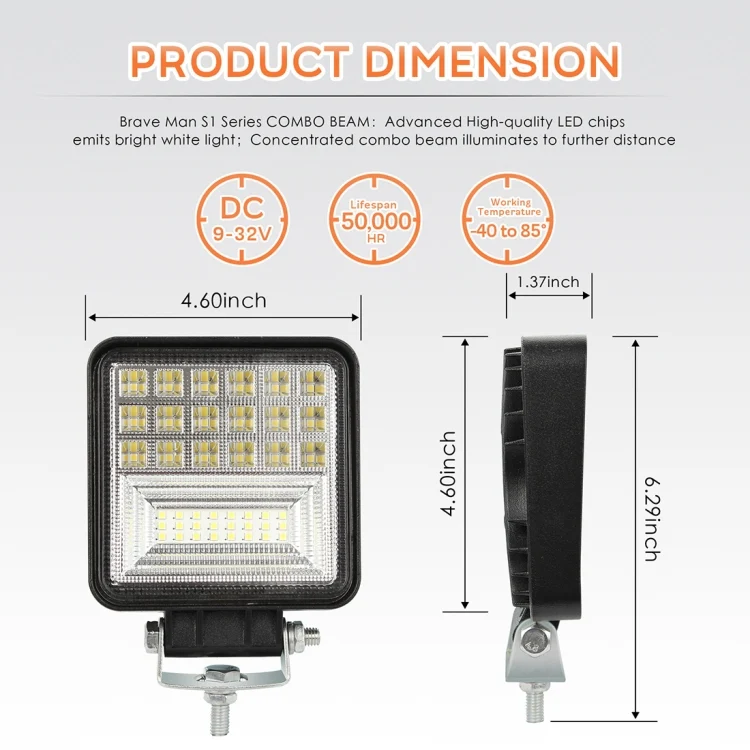 CMS5765_4.webp 2 PCS 4 inch 20W Spot / Flood Light White Light Square-Shaped Waterproof Car SUV Work Lights Spotlight LED Bulbs, DC 9-30V - Image 5